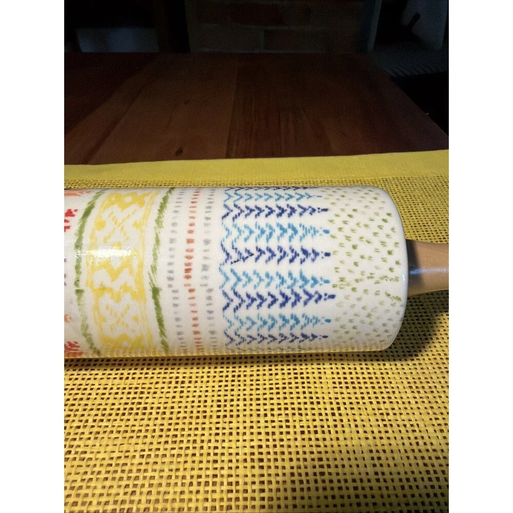 Anthropologie Rolling Pin POLAR GAZE Ceramic Winter Holiday Folk Snowflake